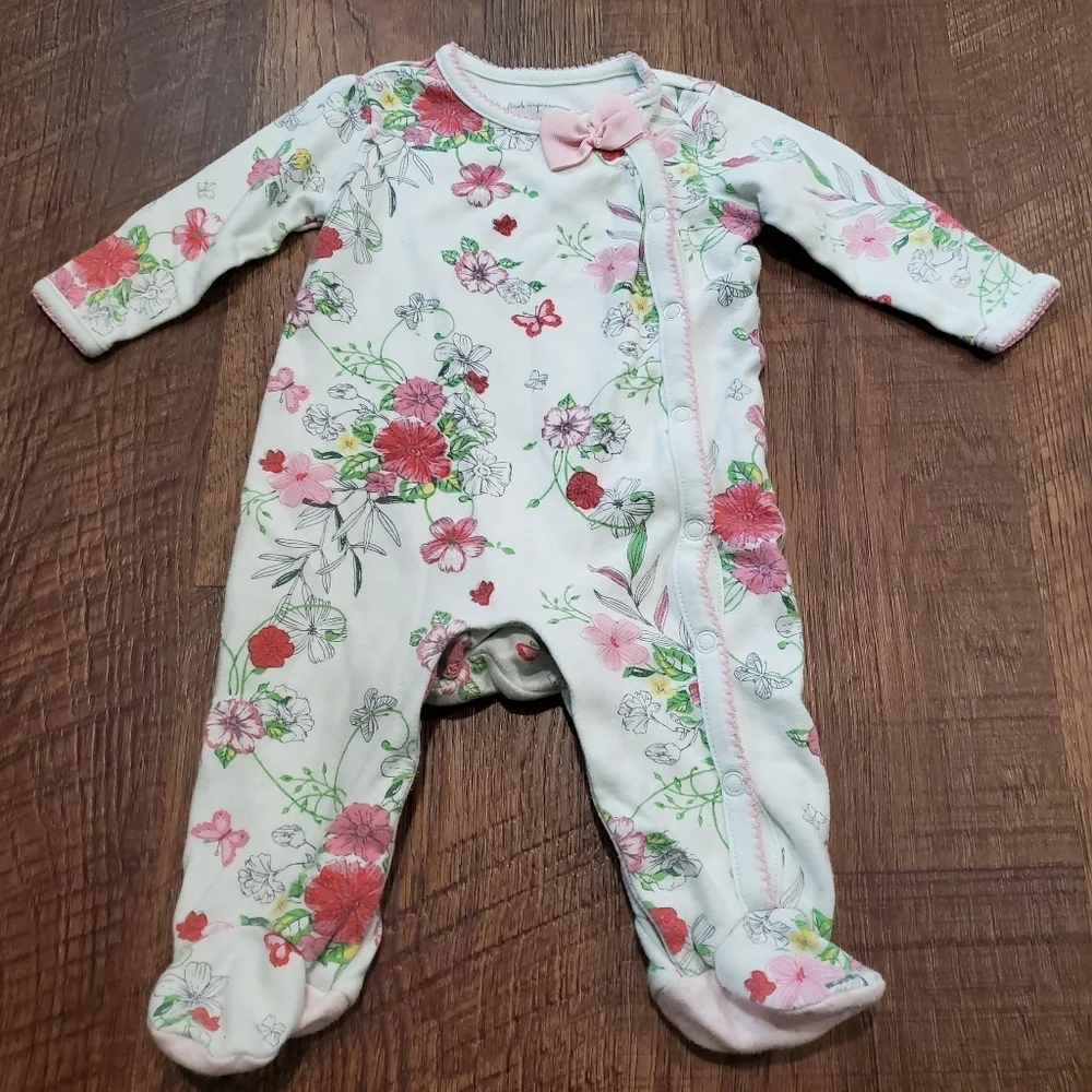 First Impressions Baby Girl Floral Footed Pajamas Sleep Mint Green Pastel 0-3M